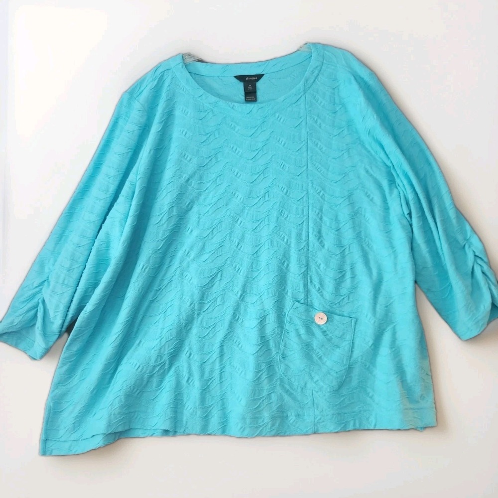 Ali Miles 3X Textured Beach Wearable Art Turquoise Shirt Top Artsy Resort NWT